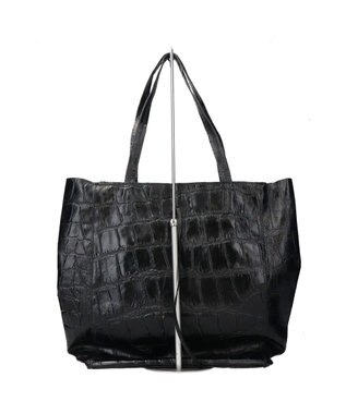 INTER-CHAUSSURES 【ANDREA CARDONE ITALI】ファスナー付き型押しレザートートバッグ ブラック型押