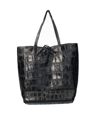 INTER-CHAUSSURES 【ANDREA CARDONE ITALI】ファスナー付き型押しレザートートバッグ ブラック型押