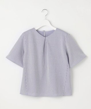 J.PRESS LADIES 【洗える・抗菌防臭・吸水速乾】サッカージャージー ペプラム カットソー オフ×ブルー系