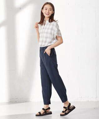 J.PRESS LADIES 【2WAY・洗える】ポリエステルリネンパンプキンシェル ベイカー パンツ ネイビー系