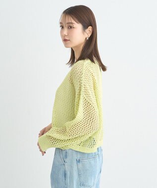 earth music&ecology スパンコールメッシュニットプルオーバー Lime Green