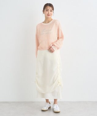 earth music&ecology スパンコールメッシュニットプルオーバー Pink Orange