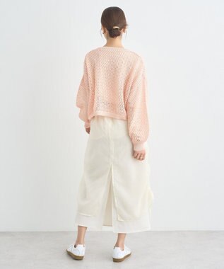 earth music&ecology スパンコールメッシュニットプルオーバー Pink Orange