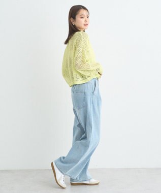 earth music&ecology スパンコールメッシュニットプルオーバー Lime Green