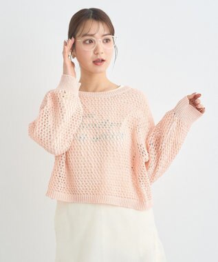 earth music&ecology スパンコールメッシュニットプルオーバー Pink Orange