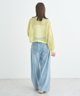 earth music&ecology スパンコールメッシュニットプルオーバー Lime Green