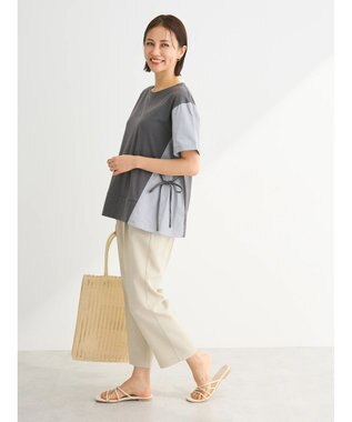 Green Parks 脇リボン５分袖布帛ドッキングプルオーバー Gray