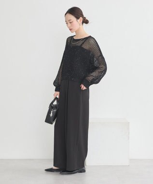 earth music&ecology スパンコールメッシュニットプルオーバー Black