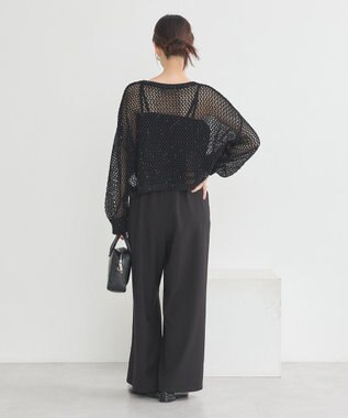 earth music&ecology スパンコールメッシュニットプルオーバー Black