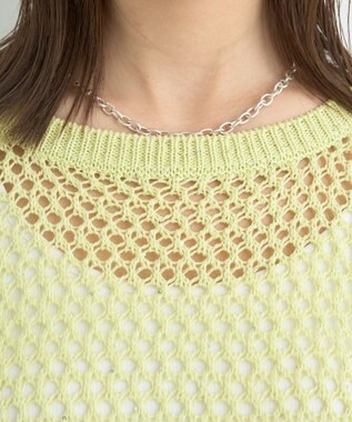 earth music&ecology スパンコールメッシュニットプルオーバー Lime Green