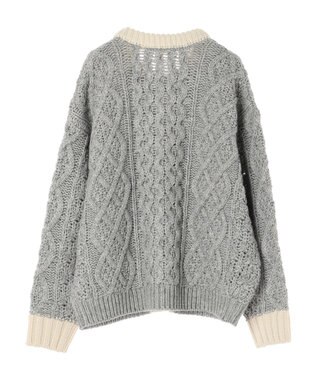 AMERICAN HOLIC 配色ケーブルニットカーディガン Light Gray Mixture