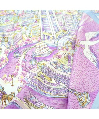 Marca 【伝統横濱スカーフ】YOKOHAMA MINATOMIRAI  大判 シルクツイル スカーフ ピンク