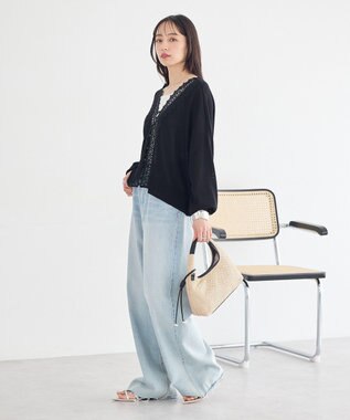 earth music&ecology 【2WAY】レーストリムシアーニットカーディガン Black