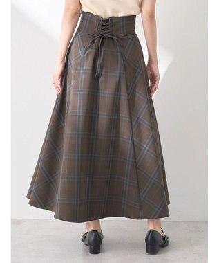 earth music&ecology バックレースアップチェックスカート Brown