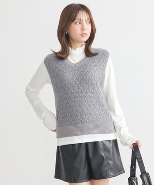 earth music&ecology ラメジャガードニットベスト Gray