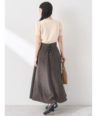 earth music&ecology バックレースアップチェックスカート Brown