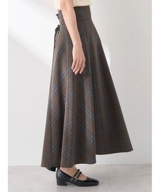 earth music&ecology バックレースアップチェックスカート Brown