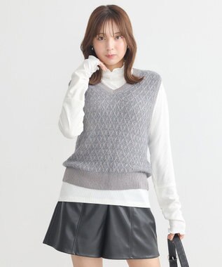earth music&ecology ラメジャガードニットベスト Gray