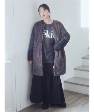 earth music&ecology ファー＆キルティングリバーシブルコート Black