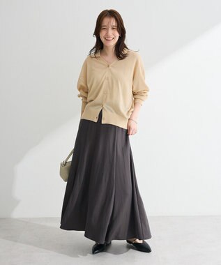 Green Parks 衿付きニットカーディガン Beige