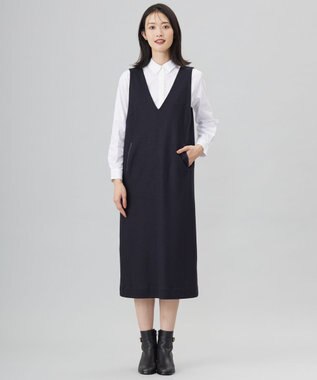 J.PRESS LADIES L 【洗える】ウールスムース ジャンパースカート ネイビー系