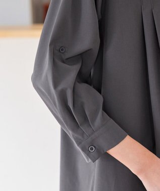 Tiaclasse L 【洗える】ストレッチタフタタックチュニックブラウス チャコールグレー