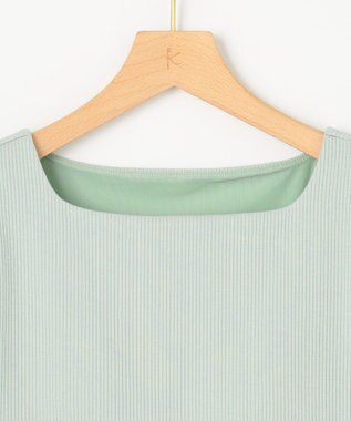 組曲 L 【WEB限定】ストライプジャガード カップ付きTシャツ クリームミント系