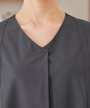 Tiaclasse L 【洗える】ストレッチタフタタックチュニックブラウス チャコールグレー