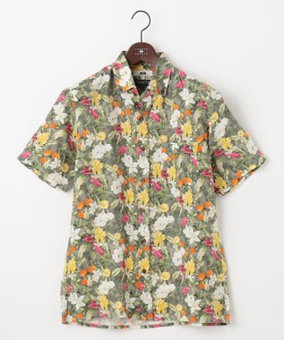 JOSEPH ABBOUD 【TEXTA・リネン100％】BIRD＆フラワープリントシャツ カーキ系6