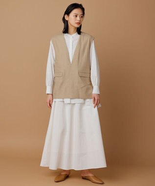 UNFILO 【洗える】リネンミックスツイル ベスト ベージュ