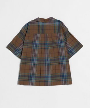 LENO DARK MADRAS CHECK OPEN COLLAR SHIRTS / マドラスチェックブラウス BROWN