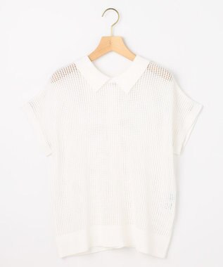 組曲 L 【先行予約・WEB限定・前後着用可】メッシュニット 襟付き半袖カーディガン