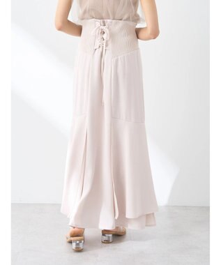 earth music&ecology サイドリブ切替バックレースアップスカート Ivory