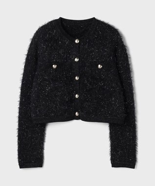 GRACE CONTINENTAL ノーカラーフェザーニットカーディガン ブラック