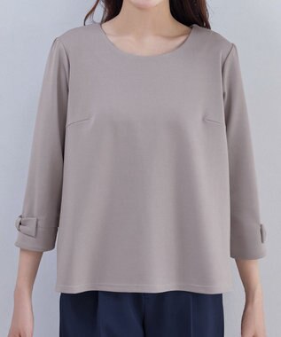Tiaclasse 【洗える】リボン袖ポンチトップス グレージュ