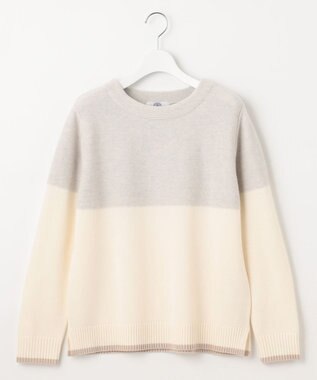 J.PRESS LADIES 【WEB限定カラーあり・洗える】CAT ボートネック ブロッキング ニット ライトグレー×オフ×ベージュ系