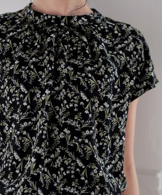 Tiaclasse 【洗える】花柄フレンチスリーブワンピース ブラック