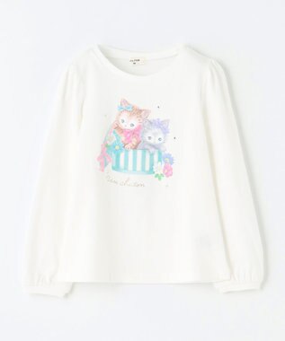 ANY KIDS ガーリーアート 長袖Tシャツ オフホワイト（ネコ）