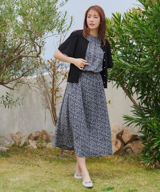 Tiaclasse 【洗える】花柄フレンチスリーブワンピース ブルー