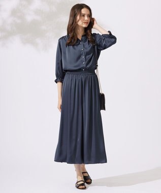 自由区 L 【カタログ掲載・WEB&一部店舗限定・セットアップ対応・洗える】セミブライトサテン ブラウス インク