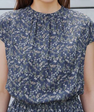 Tiaclasse 【洗える】花柄フレンチスリーブワンピース ブルー