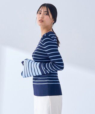 YECCA VECCA マルチボーダー柄ニット Navy