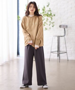 ANY L 【洗濯機可】エンブロイダリーロゴダンボールプルオーバー キャメル