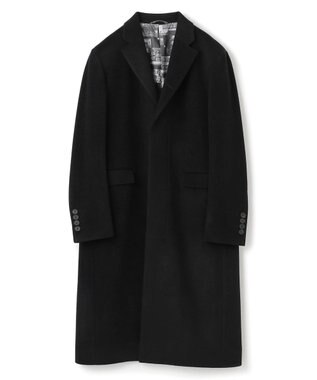 JOSEPH HOMME グロッシーウール 　チェスターコート　＜裏地：フォトコラージュプリント＞ ブラック系