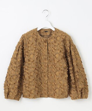 自由区 L YONEZAWAレーシージャガード ノーカラージャケット ブラウン系