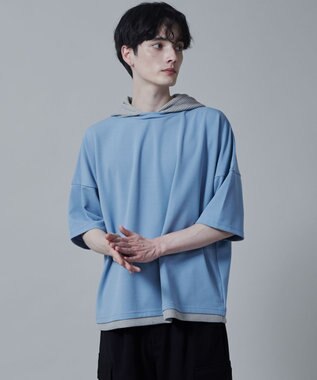 WEGO フェイクレイヤードフードT（S） ブルー