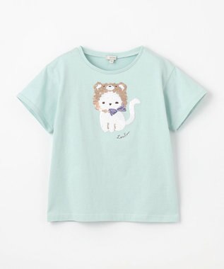 ANY KIDS ミラクルスパンコールTシャツ ミント（ねこ×ハチワレ）