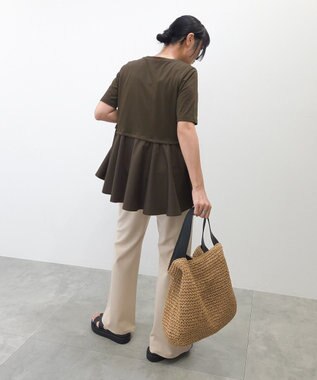 Green Parks 異素材ドッキングペプラムプルオーバー Brown
