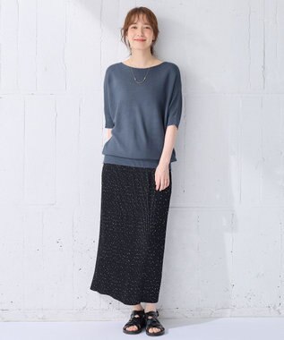 ANY 【洗濯機可/UVカット/アンチピリング】ハーフスリーブガーターニット ブルー