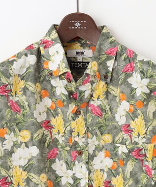 JOSEPH ABBOUD 【TEXTA・リネン100％】BIRD＆フラワープリントシャツ カーキ系6